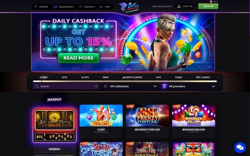 7Bit Casino homepage casino games view