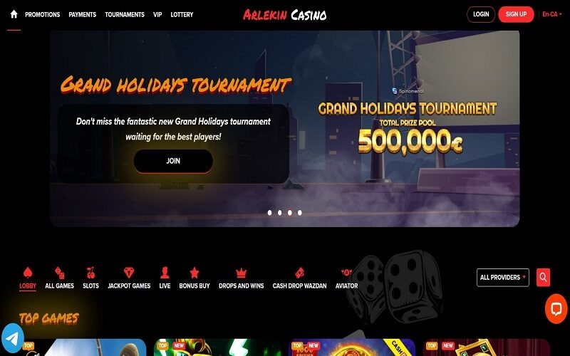 Arlekin online casino homepage game lobby
