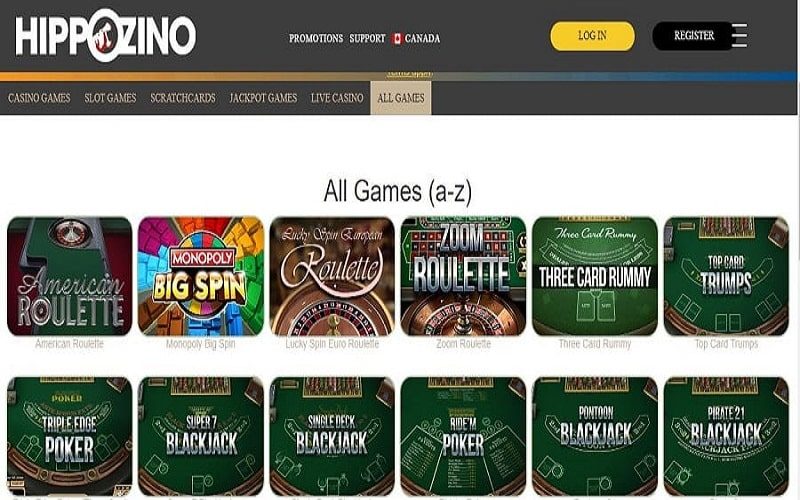 Hippozino Casino all games available España
