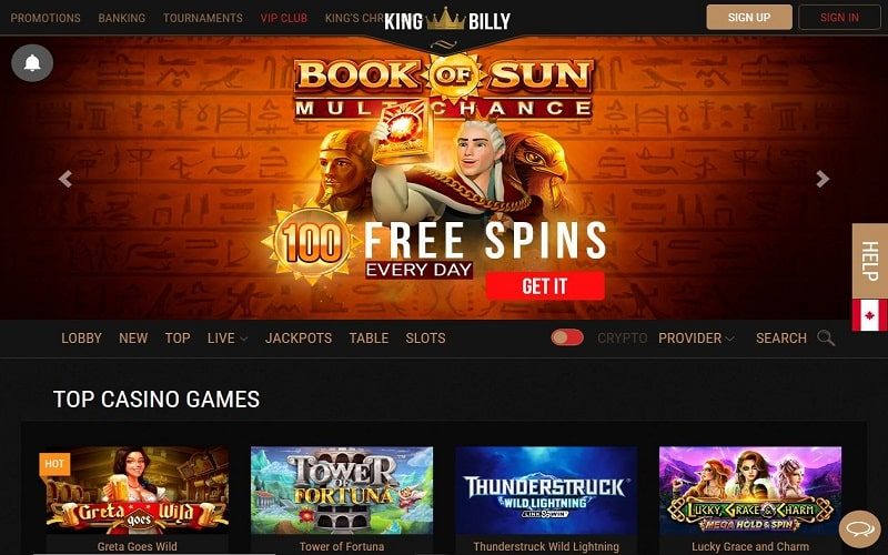 King Billy Casino homepage showing top casino games in España