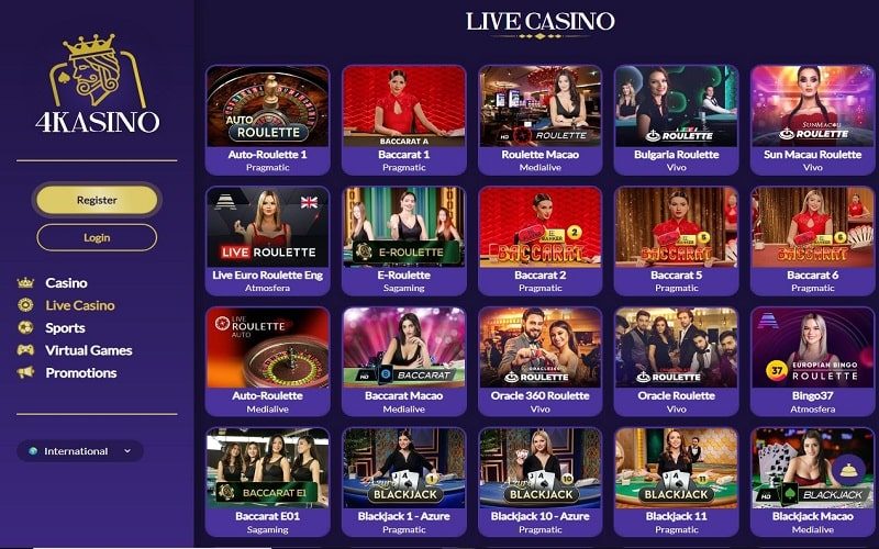 Live casino games at 4Kasino España