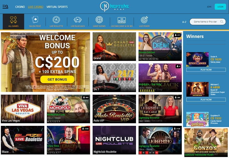 Neptune Play casino online homepage view España