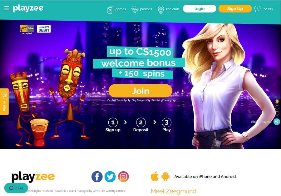 playzee casino homepage screenshot