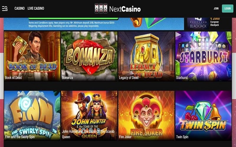 Popular games at Next Casino España