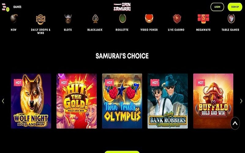 Spin Samurai Casino top games and slots