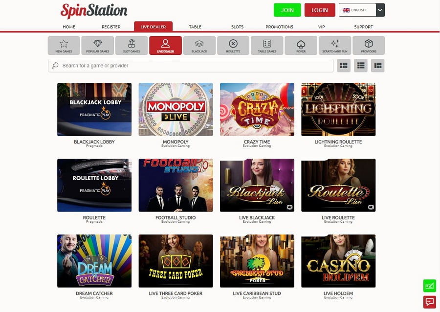 Spin Station Casino online live dealer games España