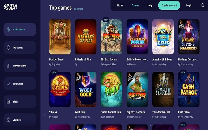 Top games at SpinAway casino