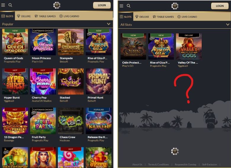 Tortuga all casino slots category on mobile view
