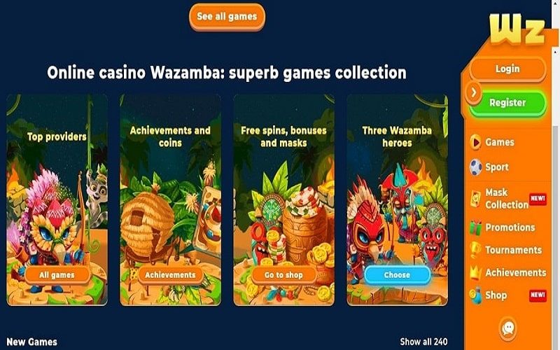Wazamba Casino Superb games collection, top providers, spins and bonuses