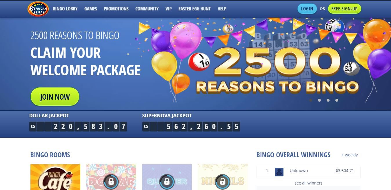 bingo hall homepage screenshot
