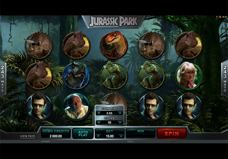 Jurassic park slot game reels view
